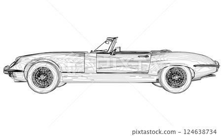 Luxury convertible car. Coloring pages for adults drawing. Line art picture. Car cabriolet with outlines. Vector illustration vehicle. Black contour sketch illustrate Isolated on white background. Luxury convertible car. Coloring pages for adults drawing. Line art picture. Car cabriolet with outlines. Vector illustration vehicle. Black contour sketch illustrate Isolated on white background. 124638734