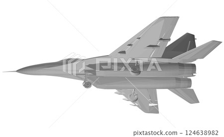 Military fighter jet polygonal. Vector art illustration of polygonal airplane. Modern war aircraft. Supersonic speed. 3D. 124638982