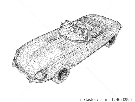 Luxury convertible car. Coloring pages for adults drawing. Line art picture Car cabriolet with outlines. Vector illustration vehicle. Black wireframe sketch illustrate Isolated on white background. 3D 124638996