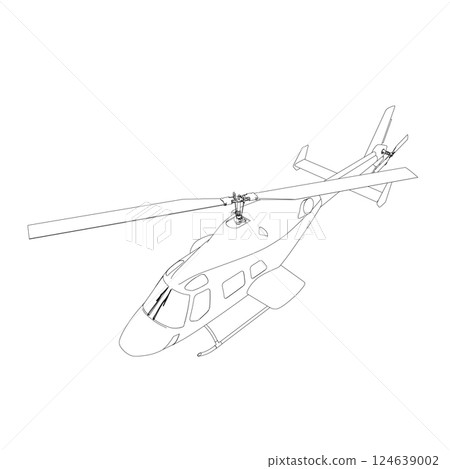 Helicopter detailed outline. Vector isolated on a white background. Adult military helicopter coloring page for book. Copter and Aircraft. Vector illustration. Black contour sketch illustrate Helicopter detailed outline. Vector isolated on a white background. Adult military helicopter coloring page for book. Copter and Aircraft. Vector illustration. Black contour sketch illustrate 124639002