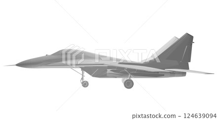 Military fighter jet polygonal. Vector art illustration of polygonal airplane. Modern war aircraft. Supersonic speed. 3D. Military fighter jet polygonal. Vector art illustration of polygonal airplane. Modern war aircraft. Supersonic speed. 3D. 124639094