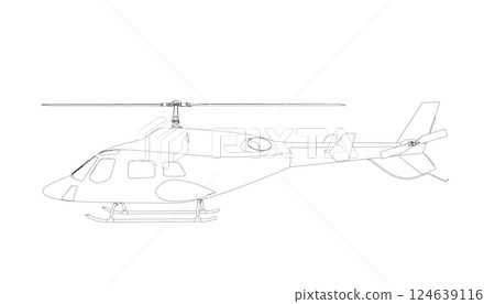 Helicopter detailed outline. Vector isolated on a white background. Adult military helicopter coloring page for book. Copter and Aircraft. Vector illustration. Black contour sketch illustrate Helicopter detailed outline. Vector isolated on a white background. Adult military helicopter coloring page for book. Copter and Aircraft. Vector illustration. Black contour sketch illustrate 124639116