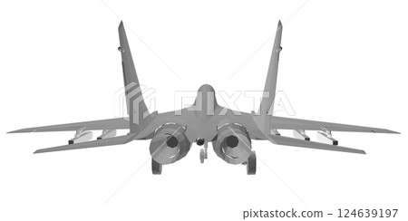 Military fighter jet polygonal. Vector art illustration of polygonal airplane. Modern war aircraft. Supersonic speed. 3D. 124639197
