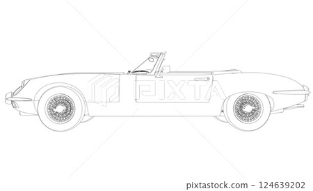 Luxury convertible car. Coloring pages for adults drawing. Line art picture. Car cabriolet with outlines. Vector illustration vehicle. Black contour sketch illustrate Isolated on white background. 124639202