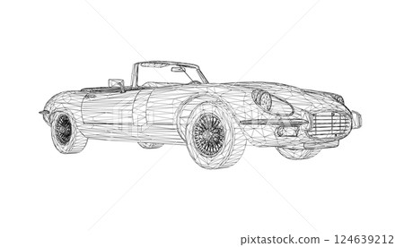 Luxury convertible car. Coloring pages for adults drawing. Line art picture Car cabriolet with outlines. Vector illustration vehicle. Black wireframe sketch illustrate Isolated on white background. 3D 124639212