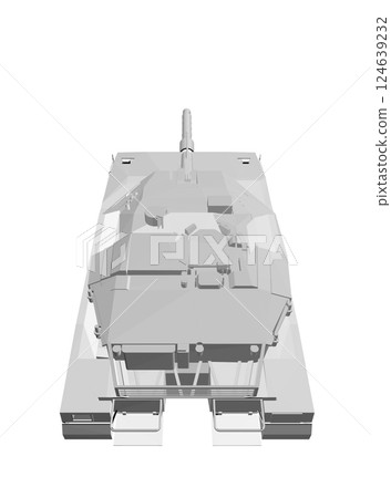 Isolated vector image for military concepts. Military tank. Military equipment. Blueprint of realistic tank. Industrial drawing. War vehicle in polygonal style. Vector illustration. 3D. Isolated vector image for military concepts. Military tank. Military equipment. Blueprint of realistic tank. Industrial drawing. War vehicle in polygonal style. Vector illustration. 3D. 124639232