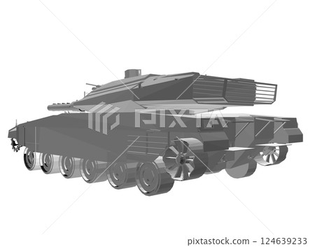 Isolated vector image for military concepts. Military tank. Military equipment. Blueprint of realistic tank. Industrial drawing. War vehicle in polygonal style. Vector illustration. 3D. Isolated vector image for military concepts. Military tank. Military equipment. Blueprint of realistic tank. Industrial drawing. War vehicle in polygonal style. Vector illustration. 3D. 124639233