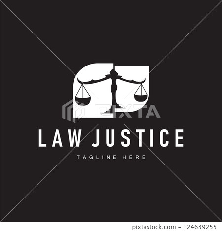 Simple black silhouette design of the scales of justice logo with a minimalist concept suitable for company or brand identity with a legal concept Simple black silhouette design of the scales of justice logo with a minimalist concept suitable for company or brand identity with a legal concept 124639255
