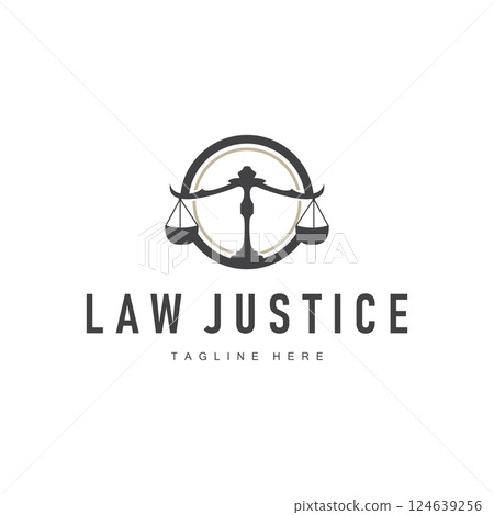 Simple black silhouette design of the scales of justice logo with a minimalist concept suitable for company or brand identity with a legal concept Simple black silhouette design of the scales of justice logo with a minimalist concept suitable for company or brand identity with a legal concept 124639256