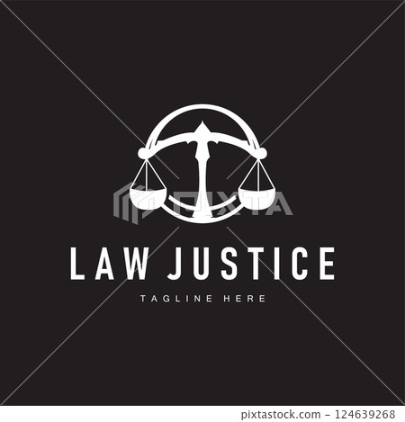 Simple black silhouette design of the scales of justice logo with a minimalist concept suitable for company or brand identity with a legal concept 124639268