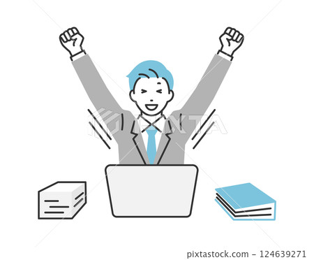 A businessman who is raising his arms after work A businessman who is raising his arms after work 124639271