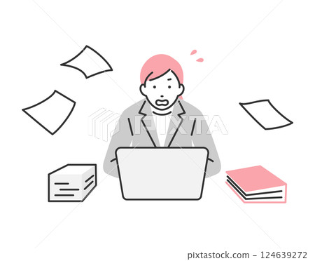 A businesswoman who is anxious because of a mountain of work 124639272