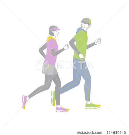 Senior exercise: Senior couple running with smiles 124639340