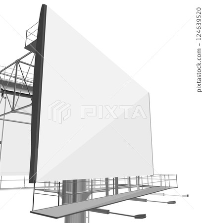 Polygonal big billboard. Mockup for your advertisement and design. Mockup for your advertisement and design. Outdoor advertising billboard polygonal. Empty billboard for displaying advertisements. 3D. 124639520