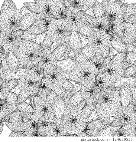 Wireframe Grass with herbs and wild flowers. Vector isolated wireframe of floral meadow. Horizontal border Outline Flowers and herbs isolated on white background. Hand drawn sketch flowers and insects 124639535
