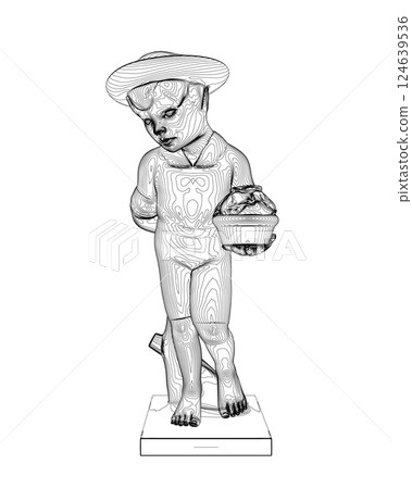 Boy sculpture statue outline. Vector illustration. Isolated on white background. Boy is holding a cup in his hand 124639536