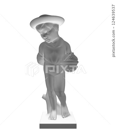 Boy sculpture statue polygonal. Vector illustration. Isolated on white background. Boy is holding a cup in his hand. 3D. 124639537