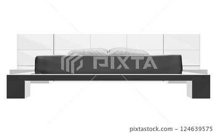 Polygonal drawing of double bed. Modern comfortable luxury furnitures for bedroom. Poly of a sleeping bed with pillows isolated on a white background. Vector illustration. 124639575