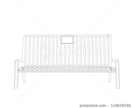 Outline Vector Bench isolated. Wooden bench isolated on white background. Park bench isolated over a white background, wrought-iron bench, vector illustration contour of outdoor bench Outline Vector Bench isolated. Wooden bench isolated on white background. Park bench isolated over a white background, wrought-iron bench, vector illustration contour of outdoor bench 124639580