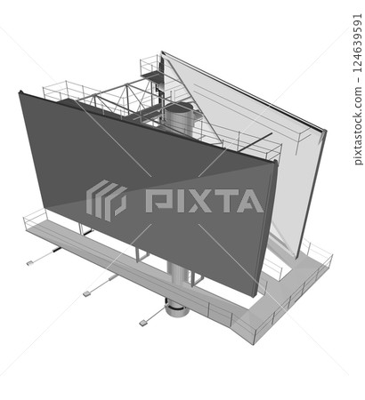 Polygonal big billboard. Mockup for your advertisement and design. Mockup for your advertisement and design. Outdoor advertising billboard polygonal. Empty billboard for displaying advertisements. 3D. Polygonal big billboard. Mockup for your advertisement and design. Mockup for your advertisement and design. Outdoor advertising billboard polygonal. Empty billboard for displaying advertisements. 3D. 124639591