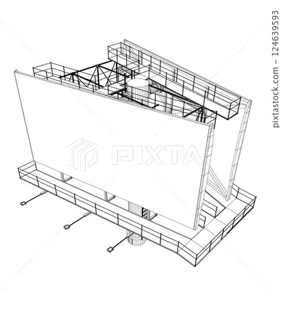 Wireframe big billboard. Mockup for your advertisement and design. Mockup for your advertisement and design. Outdoor advertising billboard wireframe. Empty billboard for displaying advertisements. 3D. Wireframe big billboard. Mockup for your advertisement and design. Mockup for your advertisement and design. Outdoor advertising billboard wireframe. Empty billboard for displaying advertisements. 3D. 124639593