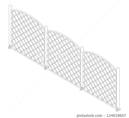 Contour Chain link fence. Metal Wire Fence. Outline Wire grid construction. Creative vector illustration of chain link fence wire mesh steel metal. Contour Chain link fence. Metal Wire Fence. Outline Wire grid construction. Creative vector illustration of chain link fence wire mesh steel metal. 124639607