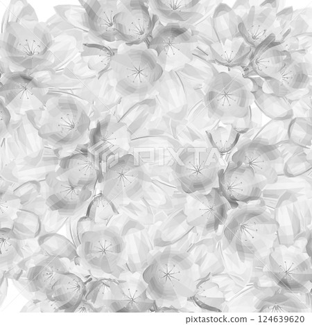 Polygonal Grass with herbs and wild flowers. Vector isolated wireframe of floral meadow. Horizontal border poly Flowers and herbs isolated on white background. Hand drawn sketch flowers and insects 124639620