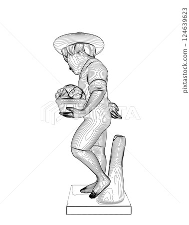 Boy sculpture statue outline. Vector illustration. Isolated on white background. Boy is holding a cup in his hand Boy sculpture statue outline. Vector illustration. Isolated on white background. Boy is holding a cup in his hand 124639623