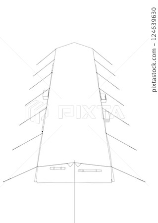Linear black white tent. Vector illustration isolated on white background. Tent for hiking and traveling, military. Outline tent for wild life in nature, military. 124639630
