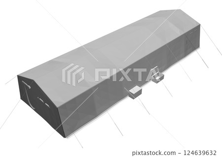 Polygonal gray tent. Vector illustration isolated on white background. Tent for hiking and traveling, military. Polygonal tent for wild life in nature, military. 124639632