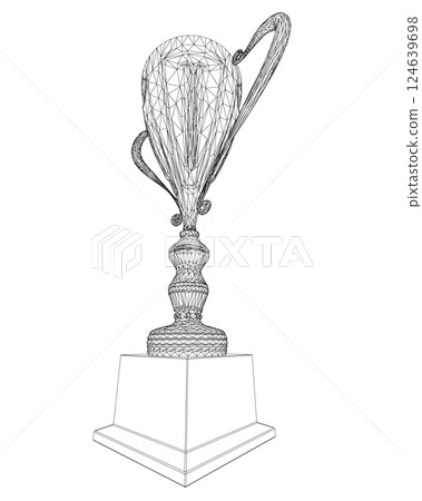 Wireframe Trophy cup. Winner's trophy icon vector is a symbol of victory in a sports event, award wireframe. Champions award, sport victory, winner prize concept. 3D. 124639698