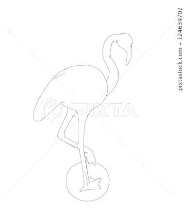 Outline flamingo vector illustration isolated on white background. Exotic tropical bird. Zoo animal collection. Cute cartoon character. Decoration element. Flat design. White background. Isolated. 124639702