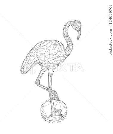 Wireframe flamingo vector illustration isolated on white background. Exotic tropical bird. Zoo animal collection. Cute cartoon character. Decoration element. 3D design. White background. Isolated. Wireframe flamingo vector illustration isolated on white background. Exotic tropical bird. Zoo animal collection. Cute cartoon character. Decoration element. 3D design. White background. Isolated. 124639705