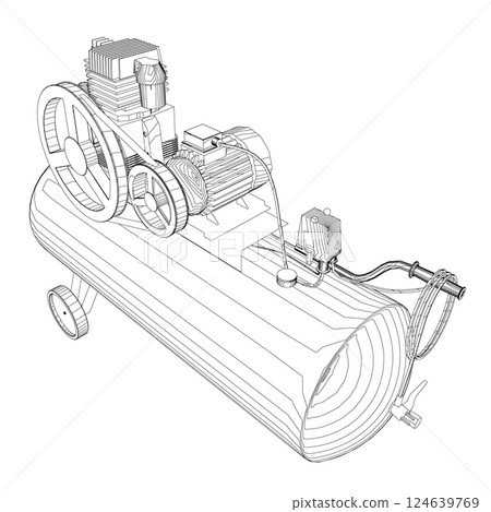 Air Compressor Isolated on White. Air compressor pneumatic icon. Outline air compressor pneumatic vector icon for web design isolated on white background. Outline flat vector design Air Compressor Isolated on White. Air compressor pneumatic icon. Outline air compressor pneumatic vector icon for web design isolated on white background. Outline flat vector design 124639769