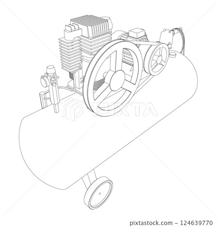 Air Compressor Isolated on White. Air compressor pneumatic icon. Outline air compressor pneumatic vector icon for web design isolated on white background. Outline flat vector design Air Compressor Isolated on White. Air compressor pneumatic icon. Outline air compressor pneumatic vector icon for web design isolated on white background. Outline flat vector design 124639770