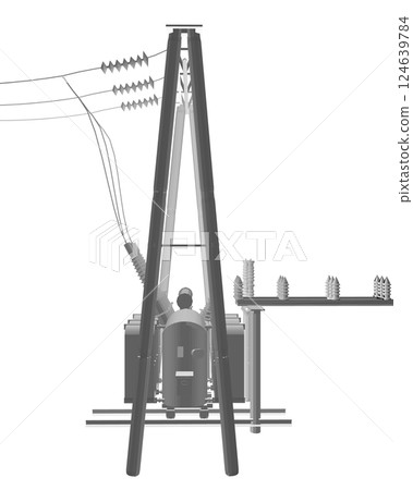 Polygonal Electric transformer substation. Power grid substation - vector illustration. Electrical substation. The high-voltage transformer and switch. Risk of electric shock. electricity supply. 3D. Polygonal Electric transformer substation. Power grid substation - vector illustration. Electrical substation. The high-voltage transformer and switch. Risk of electric shock. electricity supply. 3D. 124639784