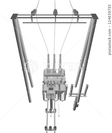 Polygonal Electric transformer substation. Power grid substation - vector illustration. Electrical substation. The high-voltage transformer and switch. Risk of electric shock. electricity supply. 3D. Polygonal Electric transformer substation. Power grid substation - vector illustration. Electrical substation. The high-voltage transformer and switch. Risk of electric shock. electricity supply. 3D. 124639785