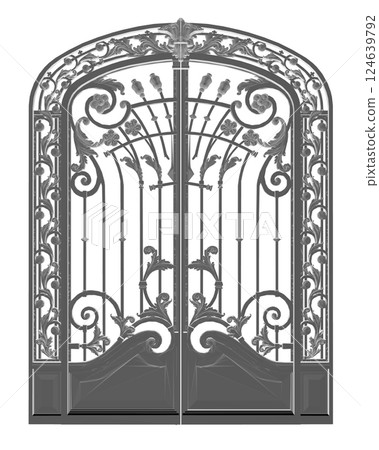 Polygonal Fence gate isolated cartoon. Vector metal entrance. Vector illustration fence gate on white background. Vector illustration fence gate white background. Decorative architectural element. 3D Polygonal Fence gate isolated cartoon. Vector metal entrance. Vector illustration fence gate on white background. Vector illustration fence gate white background. Decorative architectural element. 3D 124639792