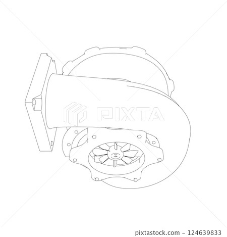 Steam turbine rotor operation. Vector illustration. Automotive turbine outline 124639833