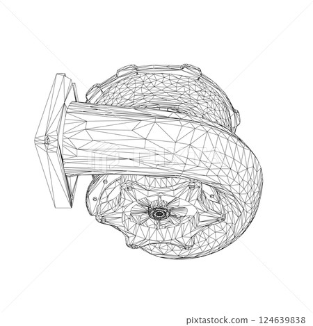 Wireframe Steam turbine rotor operation. Vector illustration. Automotive turbine wireframe. 3D. Wireframe Steam turbine rotor operation. Vector illustration. Automotive turbine wireframe. 3D. 124639838