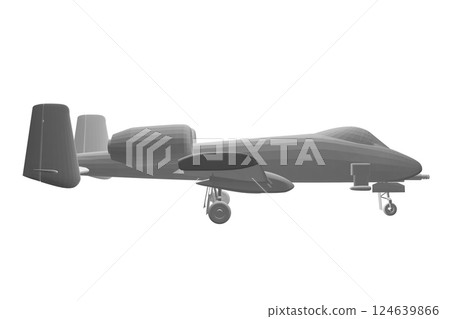 Polygonal Combat aircraft in isolate on a white background. Modern combat aircraft. Stylized image of a fighter jet on a white background. Vector image for prints, poster and illustrations. 3D. 124639866