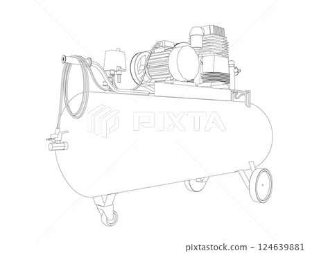 Air Compressor Isolated on White. Air compressor pneumatic icon. Outline air compressor pneumatic vector icon for web design isolated on white background. Outline flat vector design 124639881