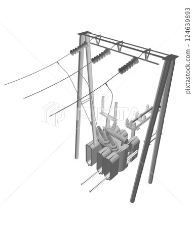 Polygonal Electric transformer substation. Power grid substation - vector illustration. Electrical substation. The high-voltage transformer and switch. Risk of electric shock. electricity supply. 3D. Polygonal Electric transformer substation. Power grid substation - vector illustration. Electrical substation. The high-voltage transformer and switch. Risk of electric shock. electricity supply. 3D. 124639893