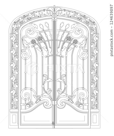 Outline Fence gate isolated cartoon icon. Vector metal entrance. Vector illustration fence gate on white background. Vector illustration fence gate white background. Decorative architectural element Outline Fence gate isolated cartoon icon. Vector metal entrance. Vector illustration fence gate on white background. Vector illustration fence gate white background. Decorative architectural element 124639897