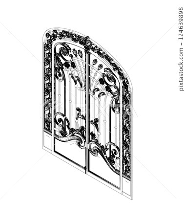 Outline Fence gate isolated cartoon icon. Vector metal entrance. Vector illustration fence gate on white background. Vector illustration fence gate white background. Decorative architectural element Outline Fence gate isolated cartoon icon. Vector metal entrance. Vector illustration fence gate on white background. Vector illustration fence gate white background. Decorative architectural element 124639898