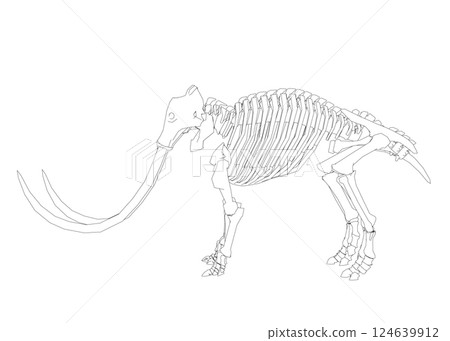 Vector Illustration of outline Mammoth Skeleton on Isolated White Background. Vector prehistoric contour skeleton of mammoth on white background isolated illustration Vector Illustration of outline Mammoth Skeleton on Isolated White Background. Vector prehistoric contour skeleton of mammoth on white background isolated illustration 124639912