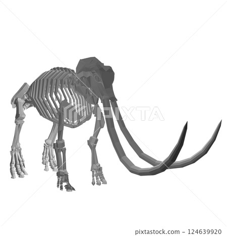 Vector Illustration of polygonal Mammoth Skeleton on Isolated White Background. Vector prehistoric polygonal skeleton of mammoth on white background isolated illustration. 3D. Vector Illustration of polygonal Mammoth Skeleton on Isolated White Background. Vector prehistoric polygonal skeleton of mammoth on white background isolated illustration. 3D. 124639920