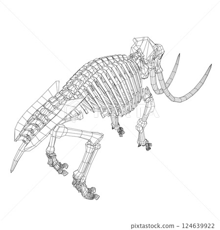 Vector Illustration of wireframe Mammoth Skeleton on Isolated White Background. Vector prehistoric wireframe skeleton of mammoth on white background isolated illustration 124639922