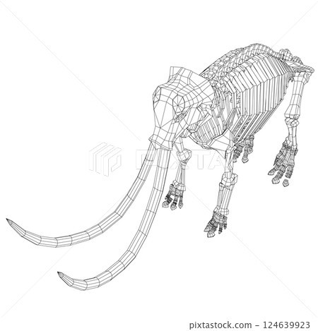Vector Illustration of wireframe Mammoth Skeleton on Isolated White Background. Vector prehistoric wireframe skeleton of mammoth on white background isolated illustration 124639923