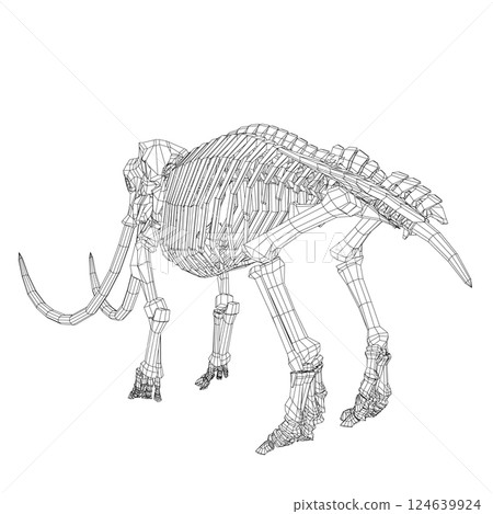 Vector Illustration of wireframe Mammoth Skeleton on Isolated White Background. Vector prehistoric wireframe skeleton of mammoth on white background isolated illustration 124639924